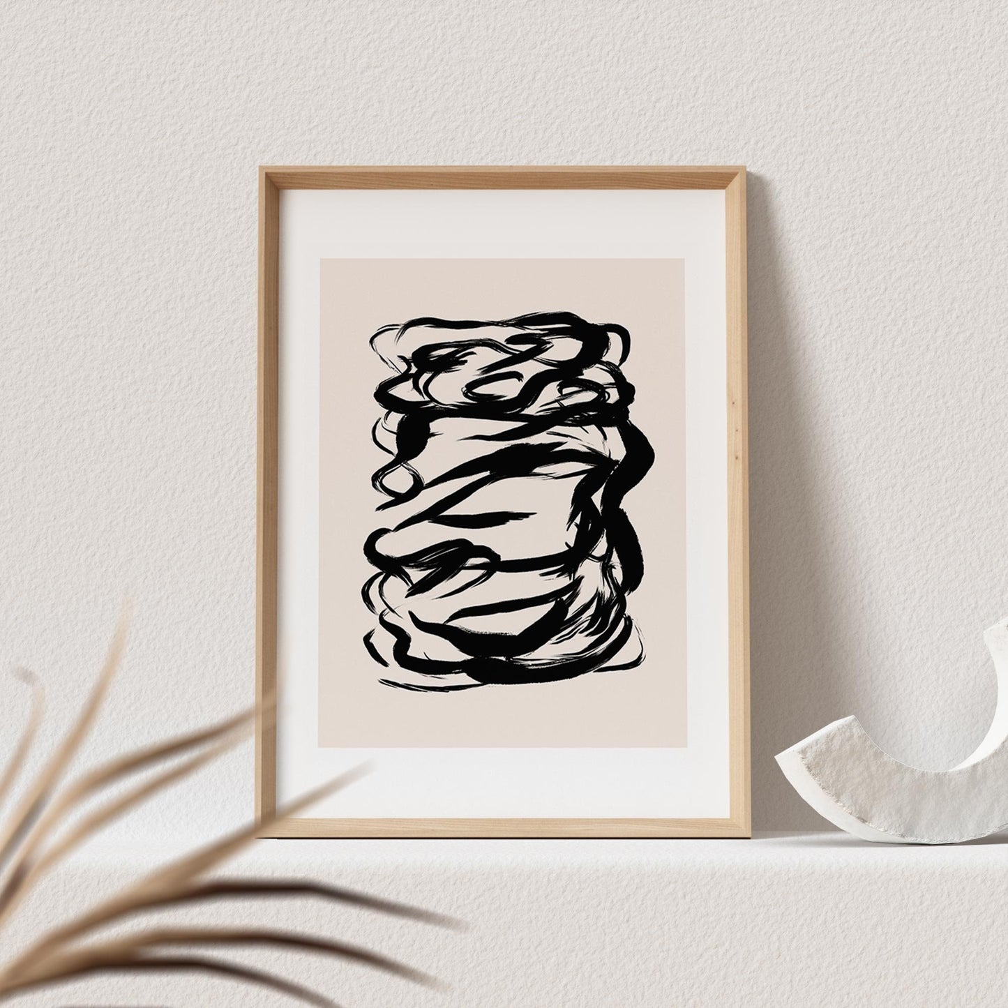 Boho Wanddekoration Abstrakter Kunstdruck in Beige Minimalistische Formen Print Bild Wandkunst Wanddeko
