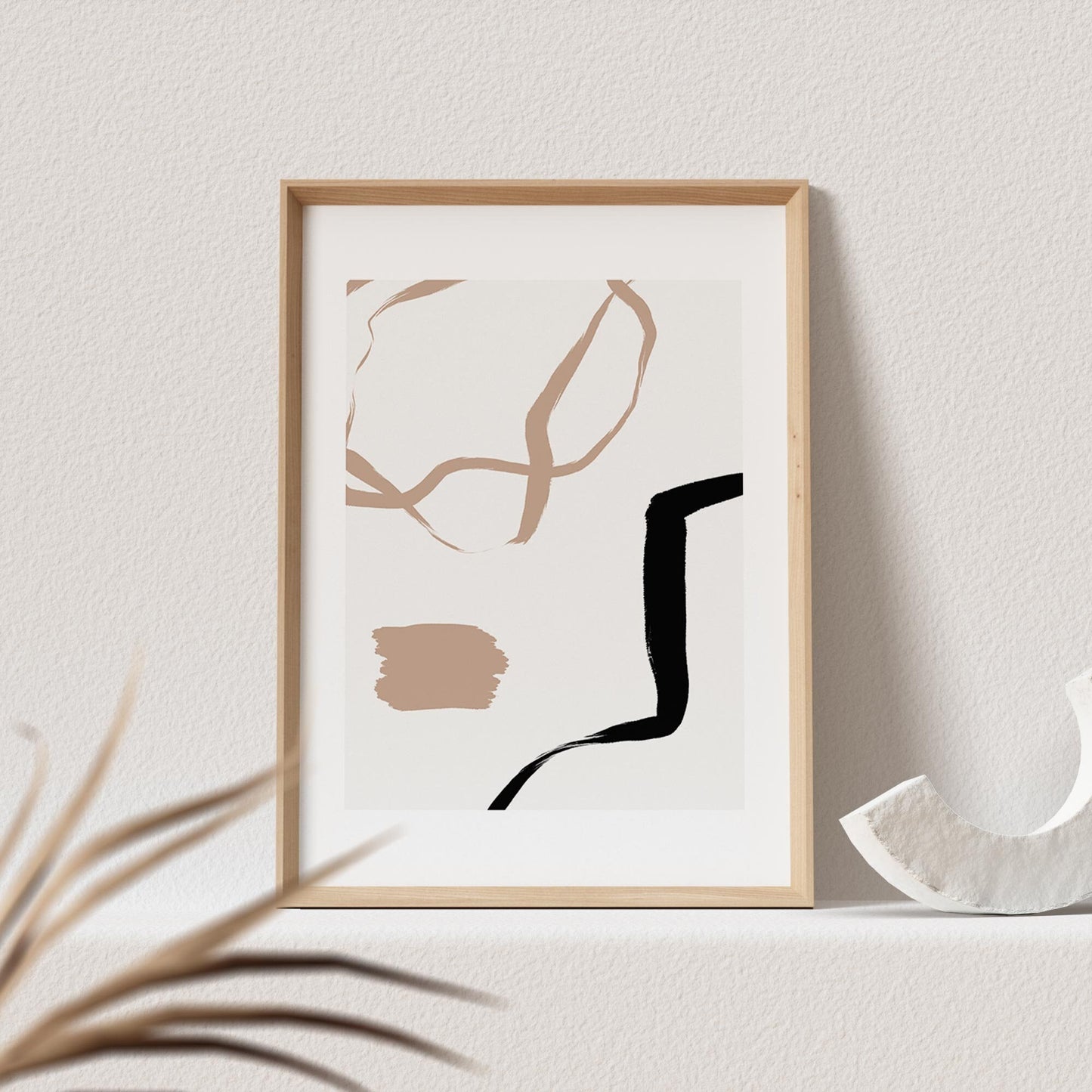 Boho Wanddekoration Abstrakter Kunstdruck in Beige Minimalistischer Print Bild Wandkunst Wanddeko