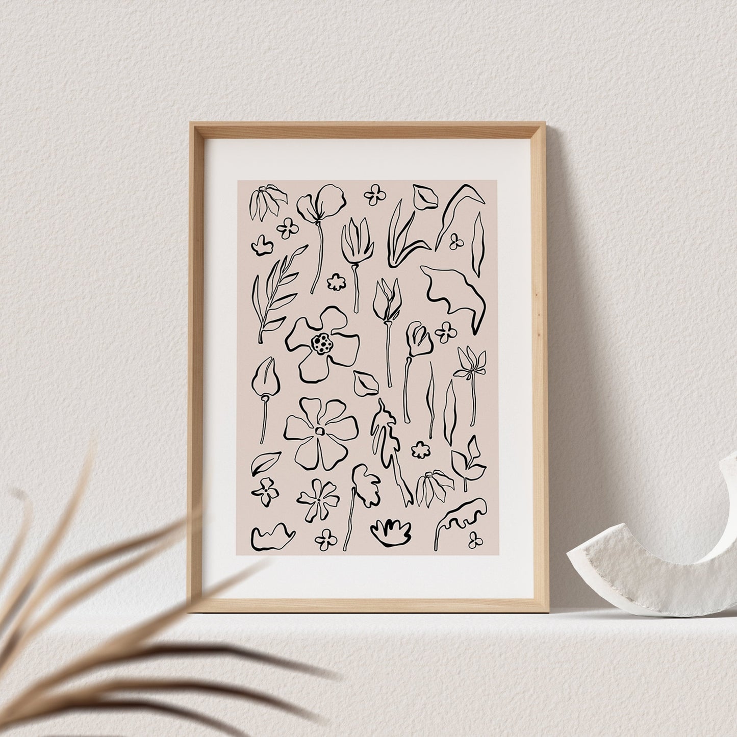 Blumen Bild Line Art Poster Beige Boho Abstrakte Kunst Minimalistisch Floraler Kunstdruck