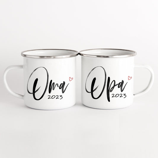 Oma Opa 2023 Emaille Tassen Werdende Großeltern Schwangerschaft Verkünden Geschenk