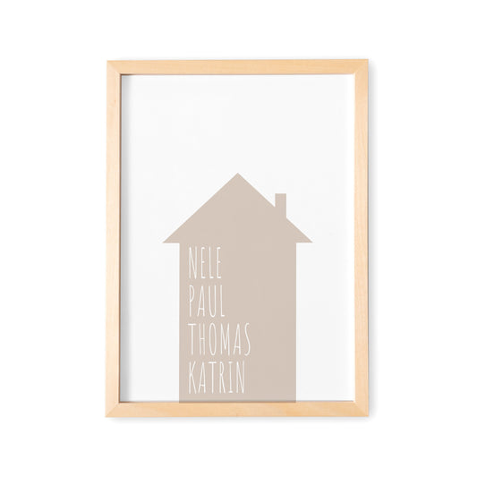 Familienposter Haus Mit Namen Personalisiertes Einweihungsgeschenk Hausbau