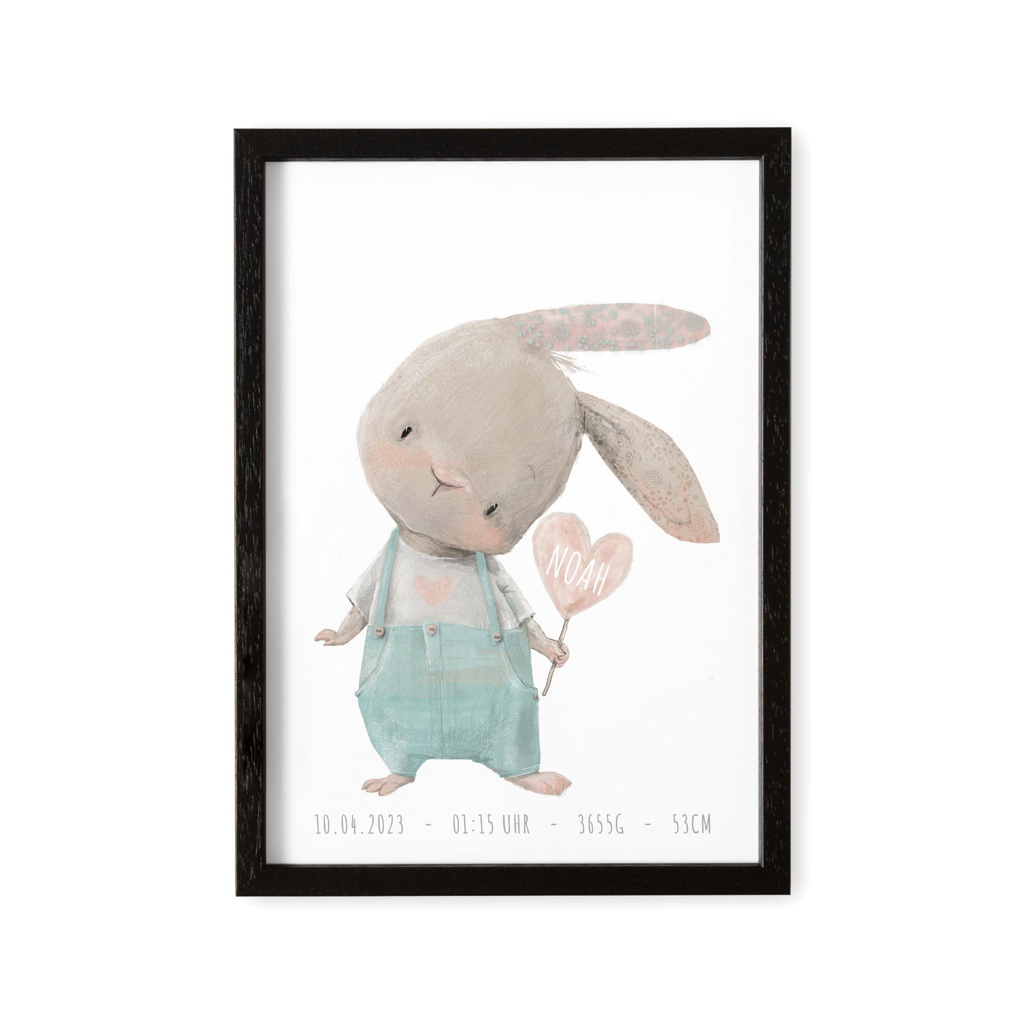 Kinderzimmer Poster Personalisiertes Bild Mit Hasen Und Herz Für Jungen & Mädchen
