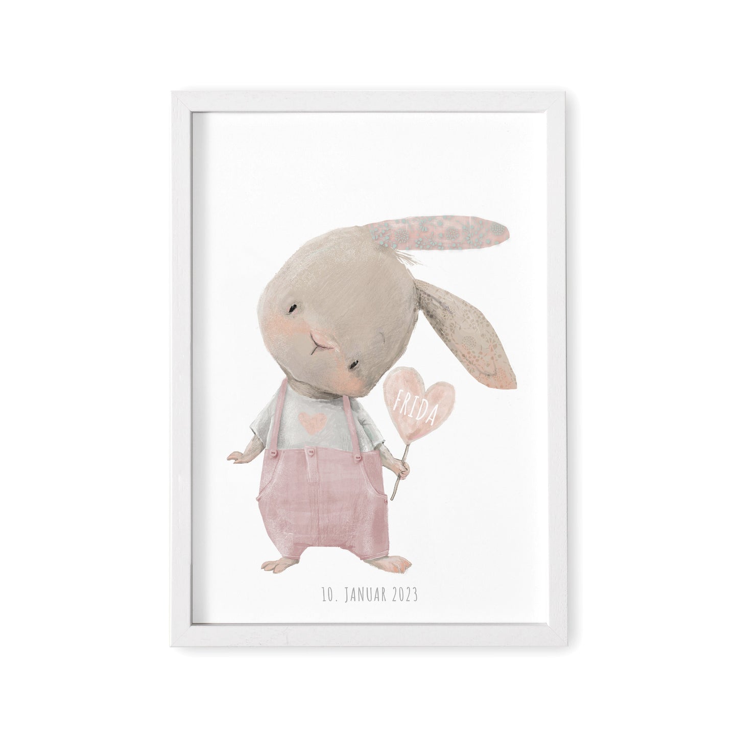 Kinderzimmer Poster Personalisiertes Bild Mit Hasen Und Herz Für Jungen & Mädchen