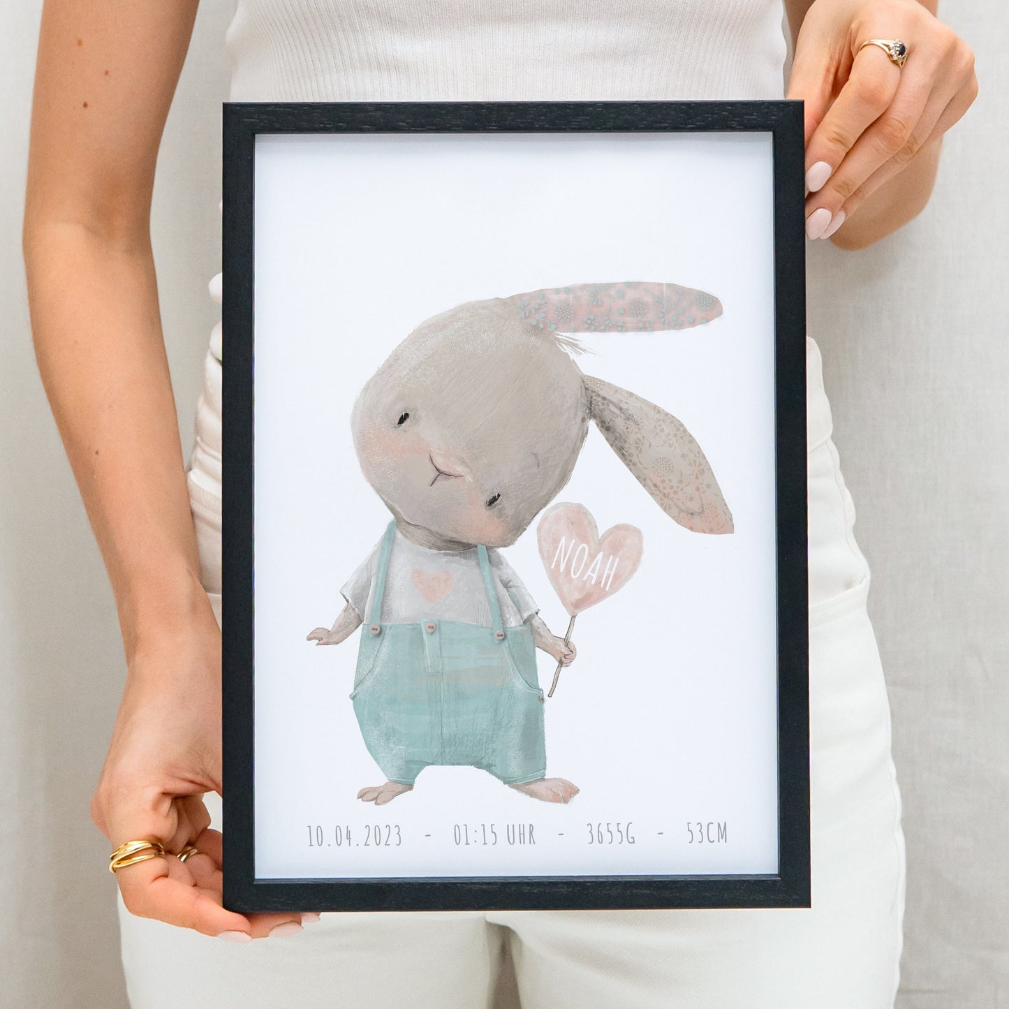 Kinderzimmer Poster Personalisiertes Bild Mit Hasen Und Herz Für Jungen & Mädchen