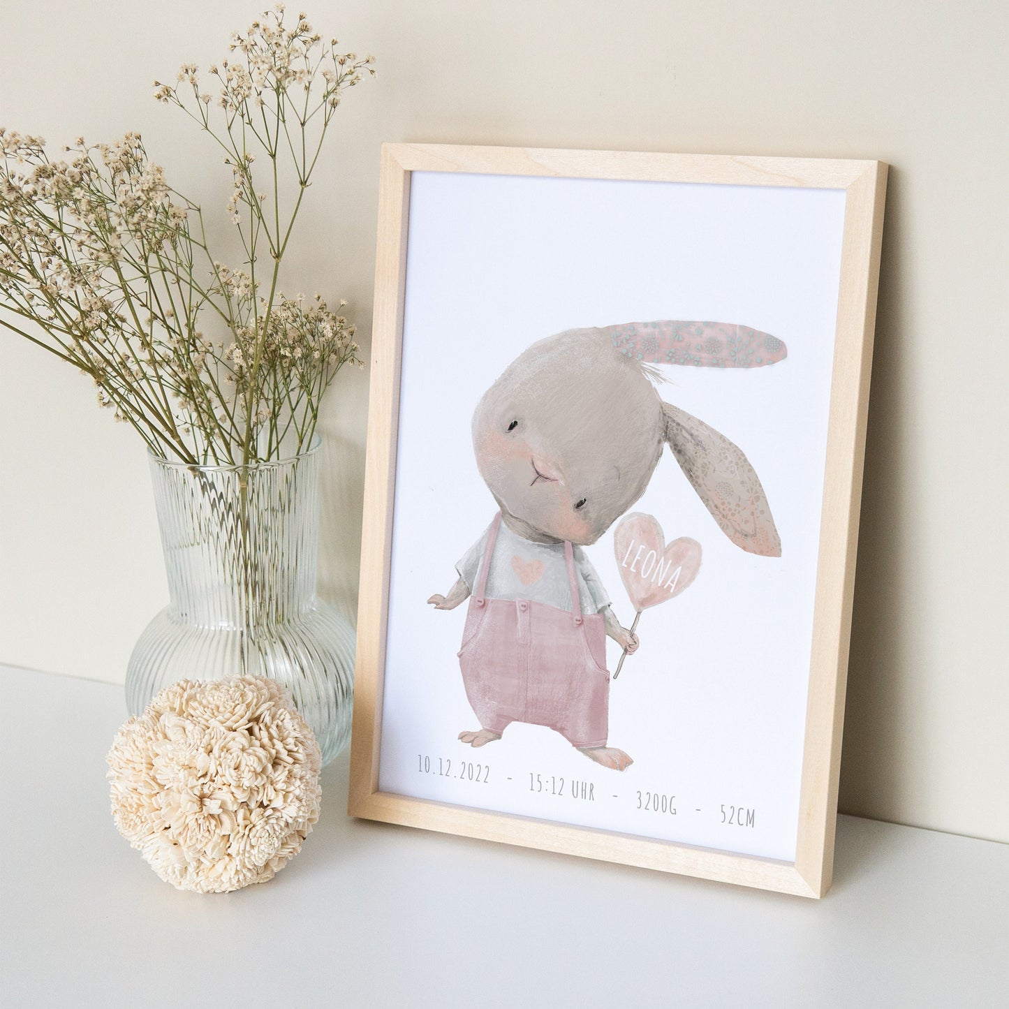 Kinderzimmer Poster Personalisiertes Bild Mit Hasen Und Herz Für Jungen & Mädchen