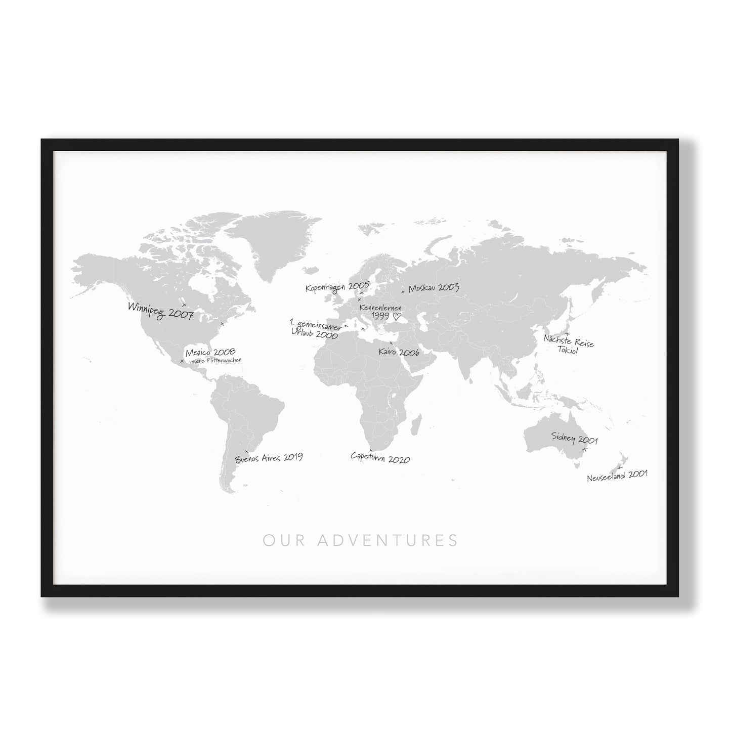 Personalisierte Weltkarte Zum Eintragen Der Reisen Pinnwand Wandbild Gerahmt