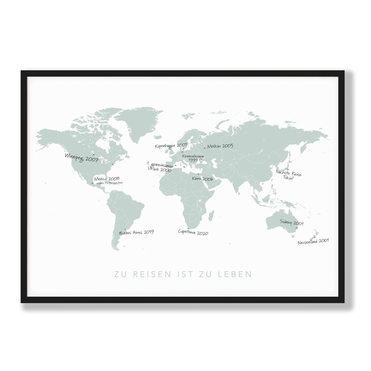 Personalisierte Weltkarte Zum Eintragen Der Reisen Pinnwand Wandbild Gerahmt
