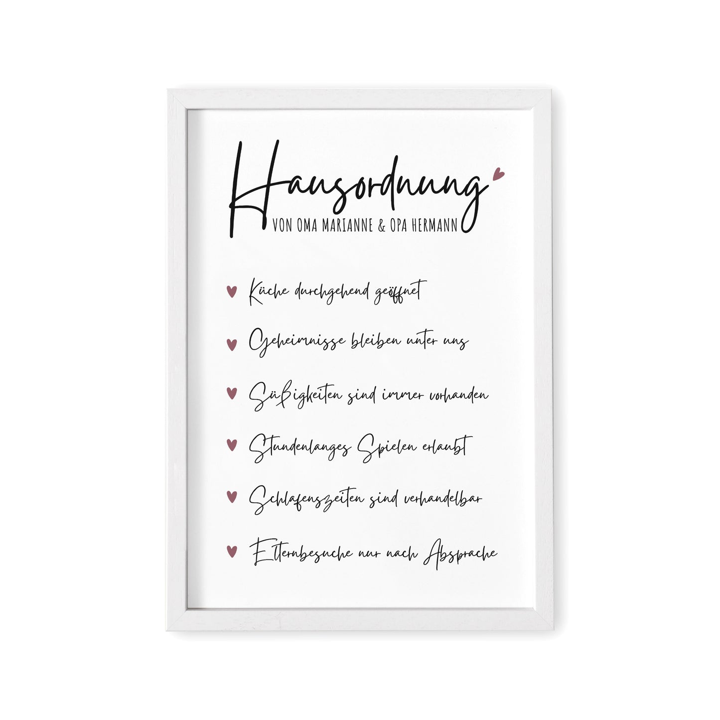 Hausordnung für Oma & Opa Personalisiertes Geschenk Bild für Großeltern