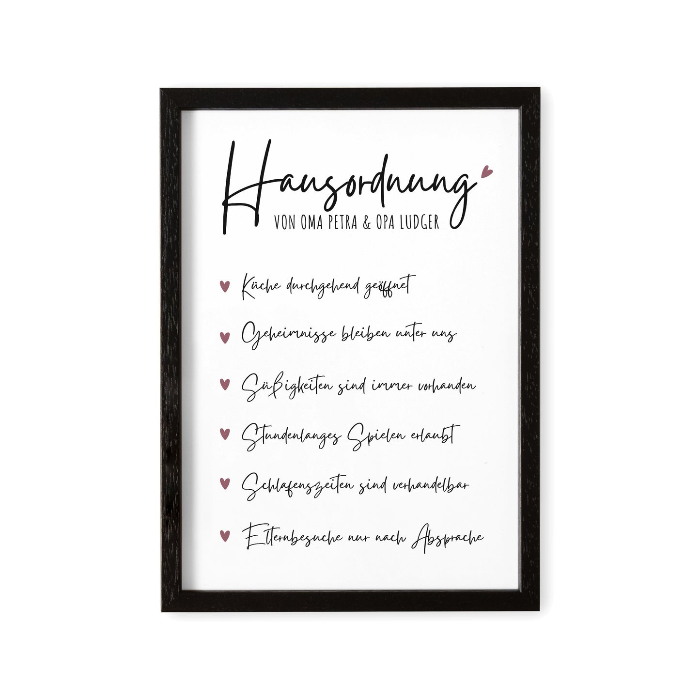 Hausordnung für Oma & Opa Personalisiertes Geschenk Bild für Großeltern