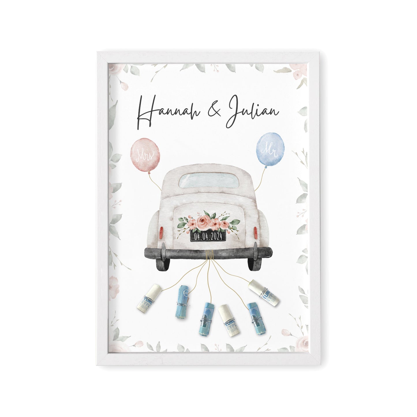 Hochzeitsgeschenk Geld Personalisiert Geldgeschenk Hochzeit Bild mit Auto für Brautpaar mit oder ohne Rahmen