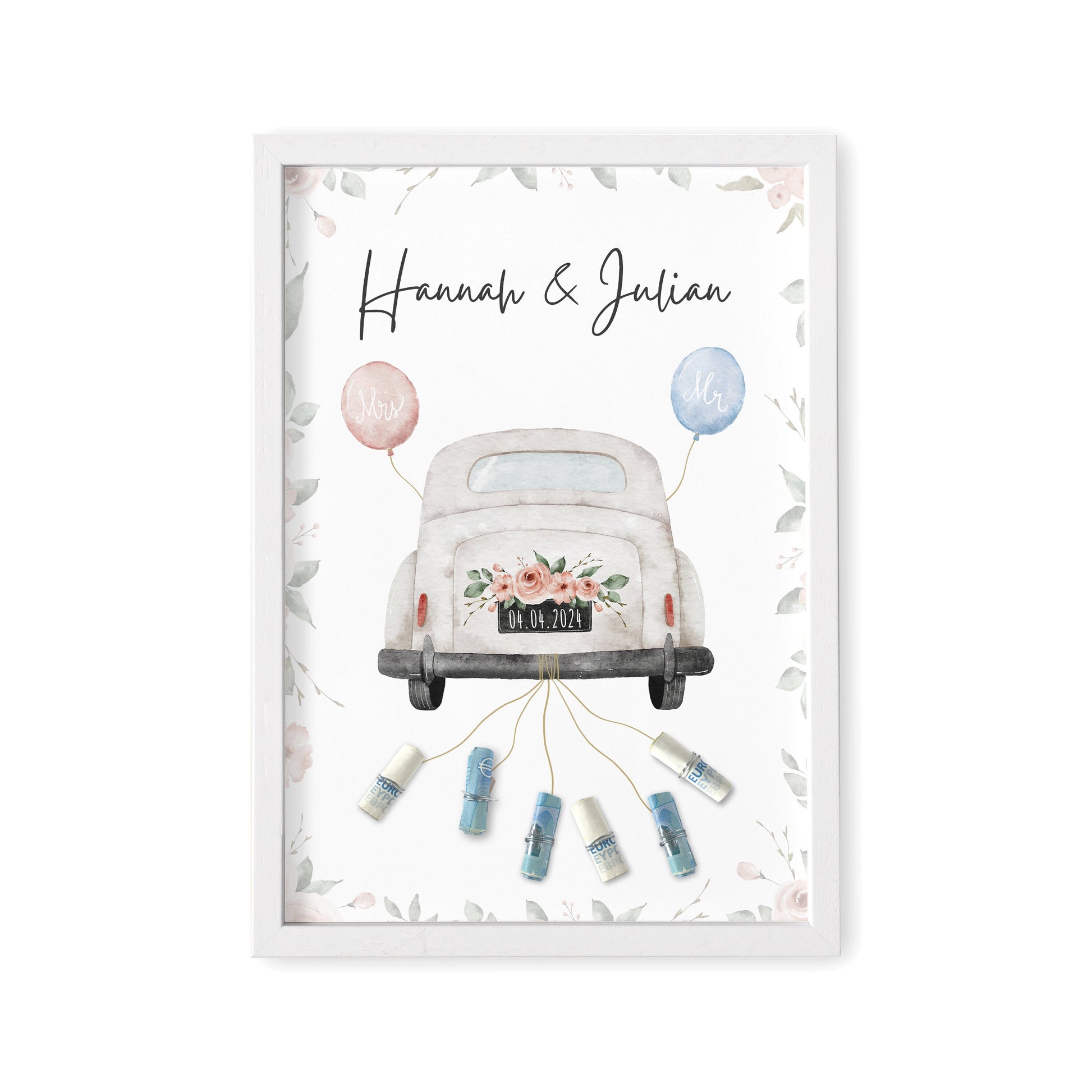 Hochzeitsgeschenk Geld Personalisiert Geldgeschenk Hochzeit Bild mit Auto für Brautpaar mit oder ohne Rahmen