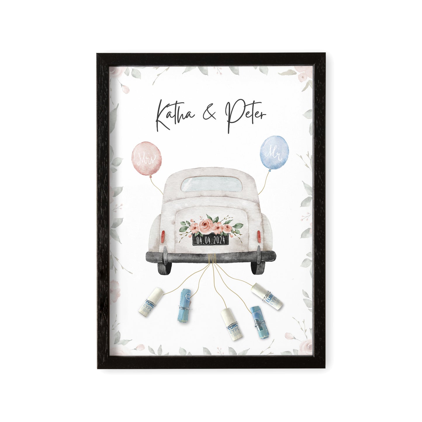 Hochzeitsgeschenk Geld Personalisiert Geldgeschenk Hochzeit Bild mit Auto für Brautpaar mit oder ohne Rahmen