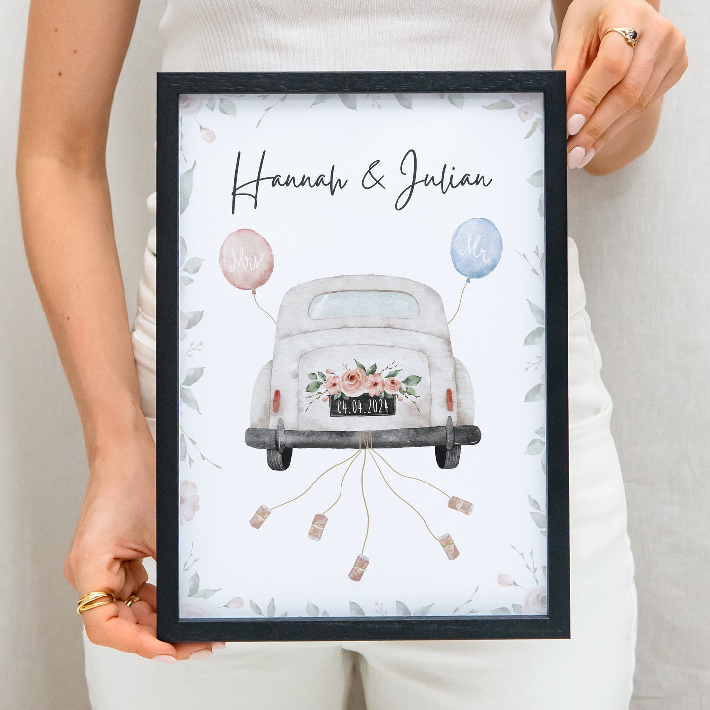 Hochzeitsgeschenk Geld Personalisiert Geldgeschenk Hochzeit Bild mit Auto für Brautpaar mit oder ohne Rahmen