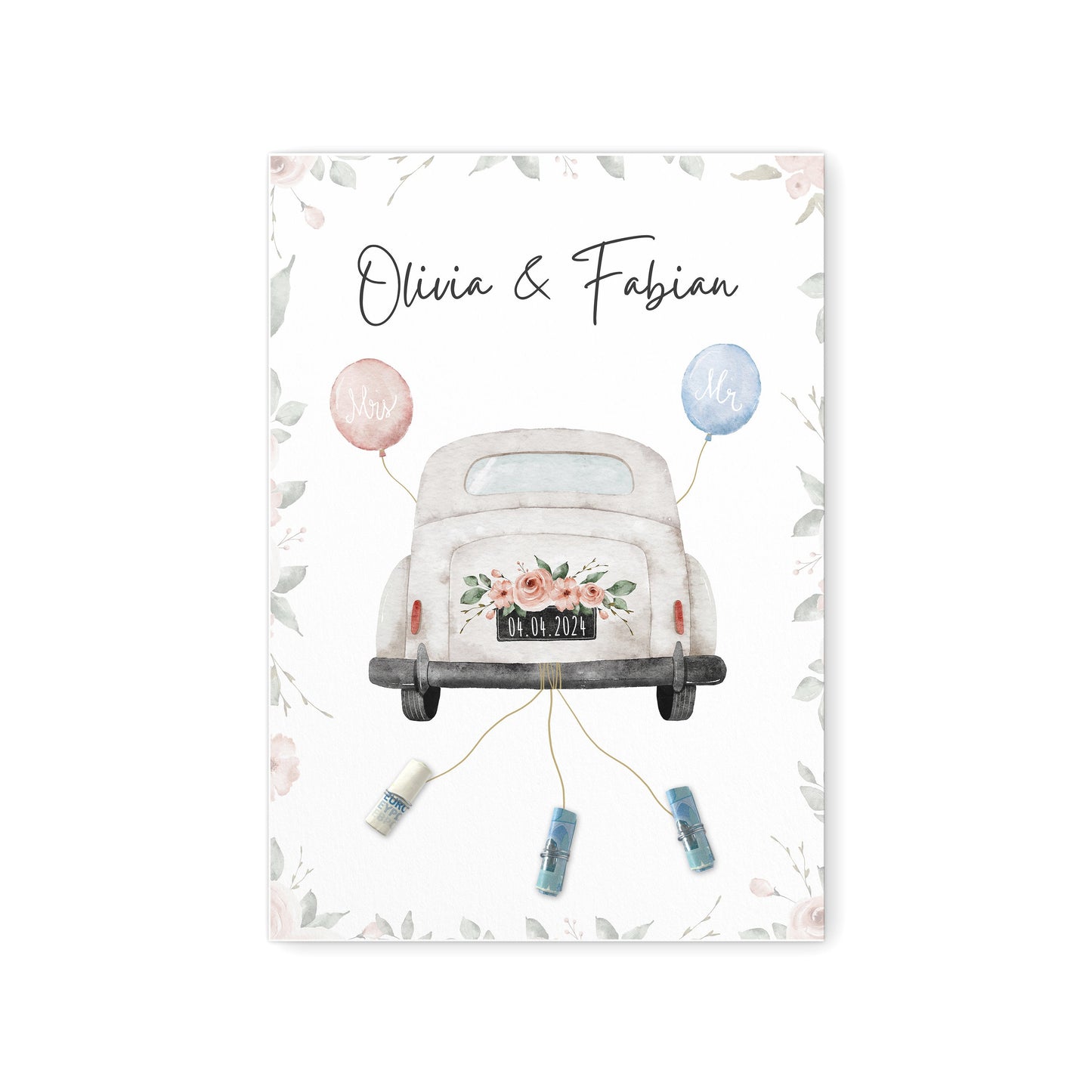 Hochzeitsgeschenk Geld Personalisiert Geldgeschenk Hochzeit Bild mit Auto für Brautpaar mit oder ohne Rahmen