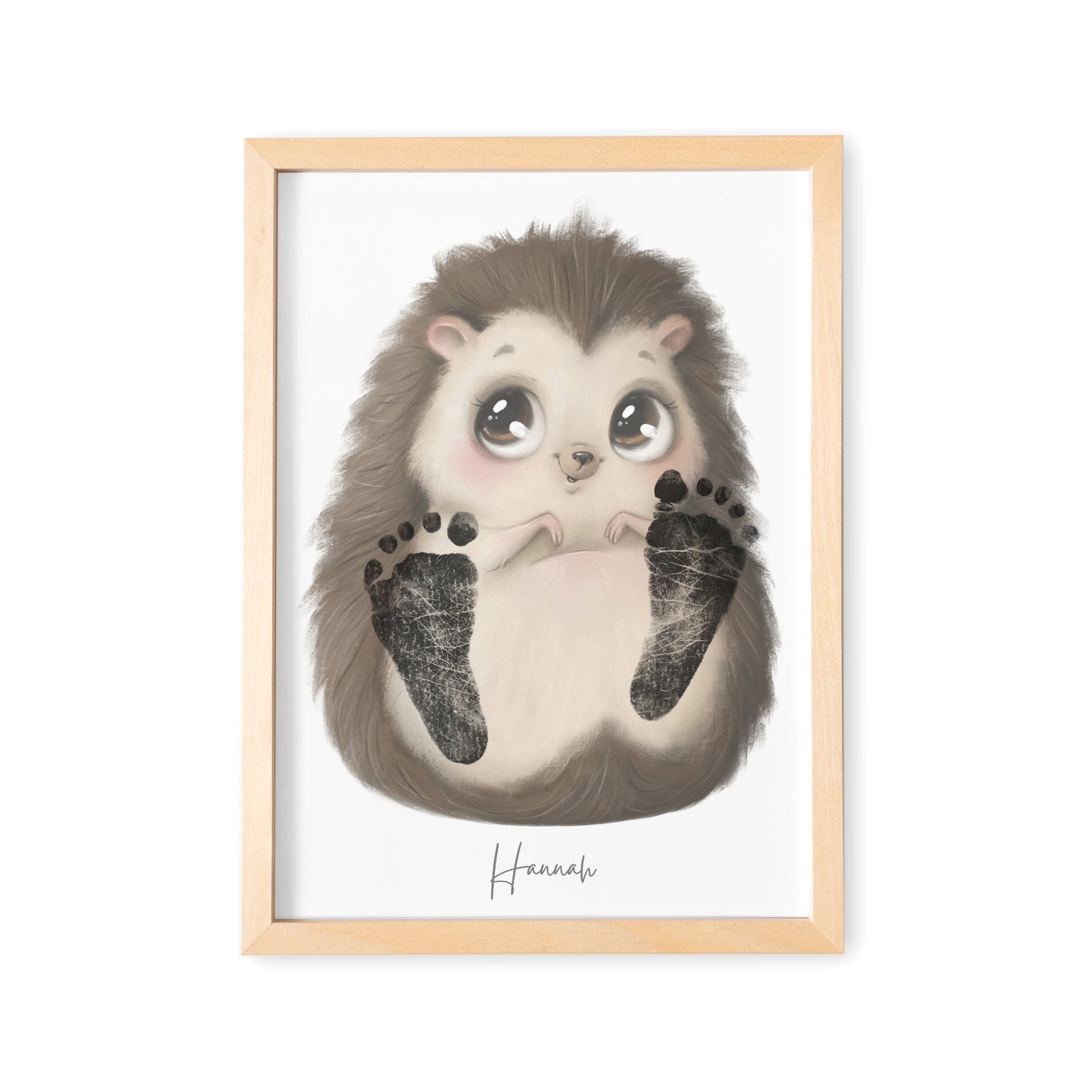 Baby Fußabdruck Bild Igel Fußabdrücke Personalisiert Babygeschenk zur Geburt Geschenk Kleinkind Kinderzimmerdeko (Ohne Farbe)