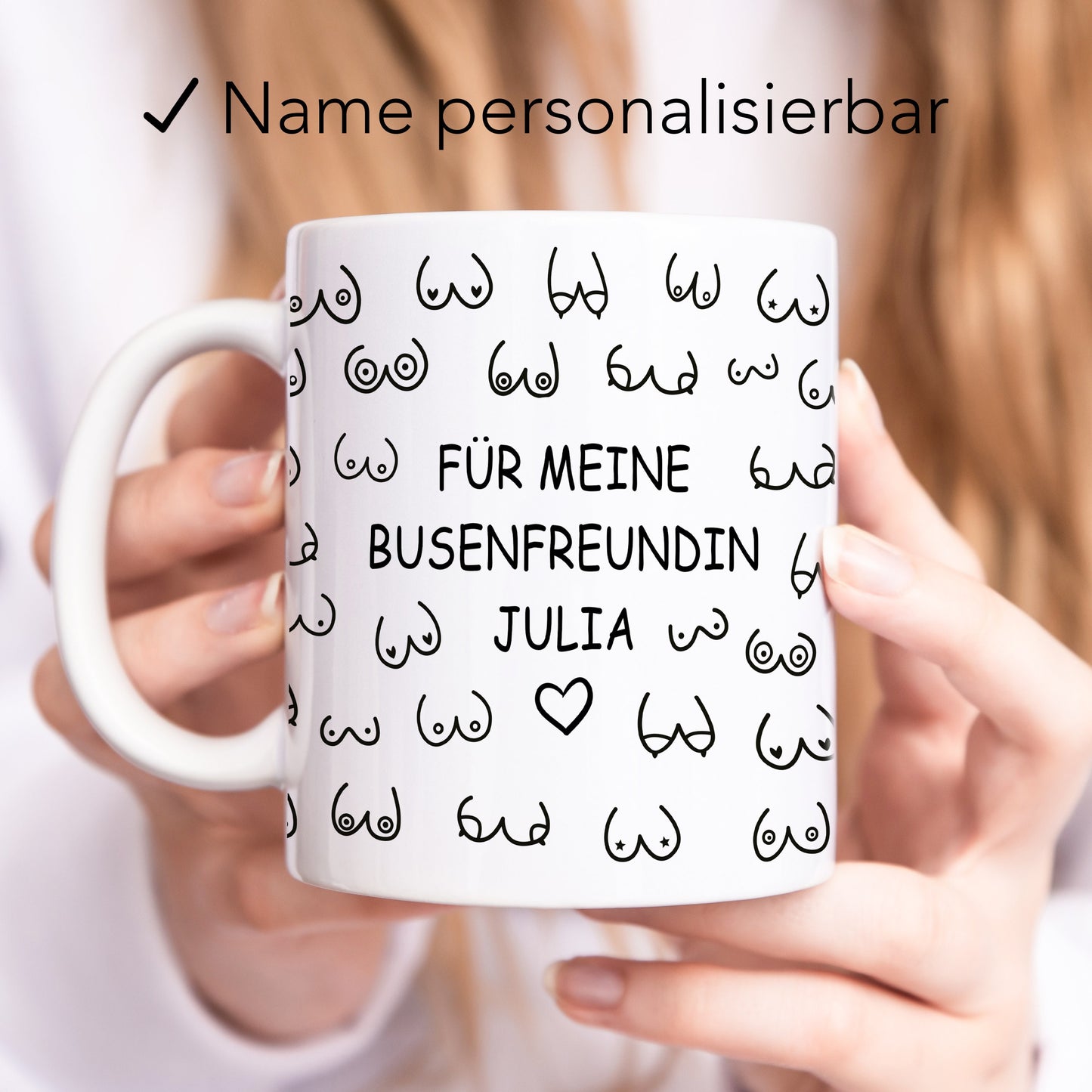 Busenfreundin Tasse Brüste personalisiert mit Namen Tittentasse Kaffeetasse witziges Geschenk für beste Freundin Geburtstag
