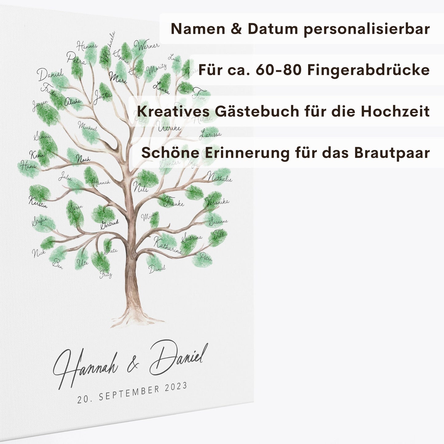 Leinwand Hochzeit Gästebuch Fingerabdruck personalisiert Hochzeitsbaum 30x40 cm (OHNE Farbe)
