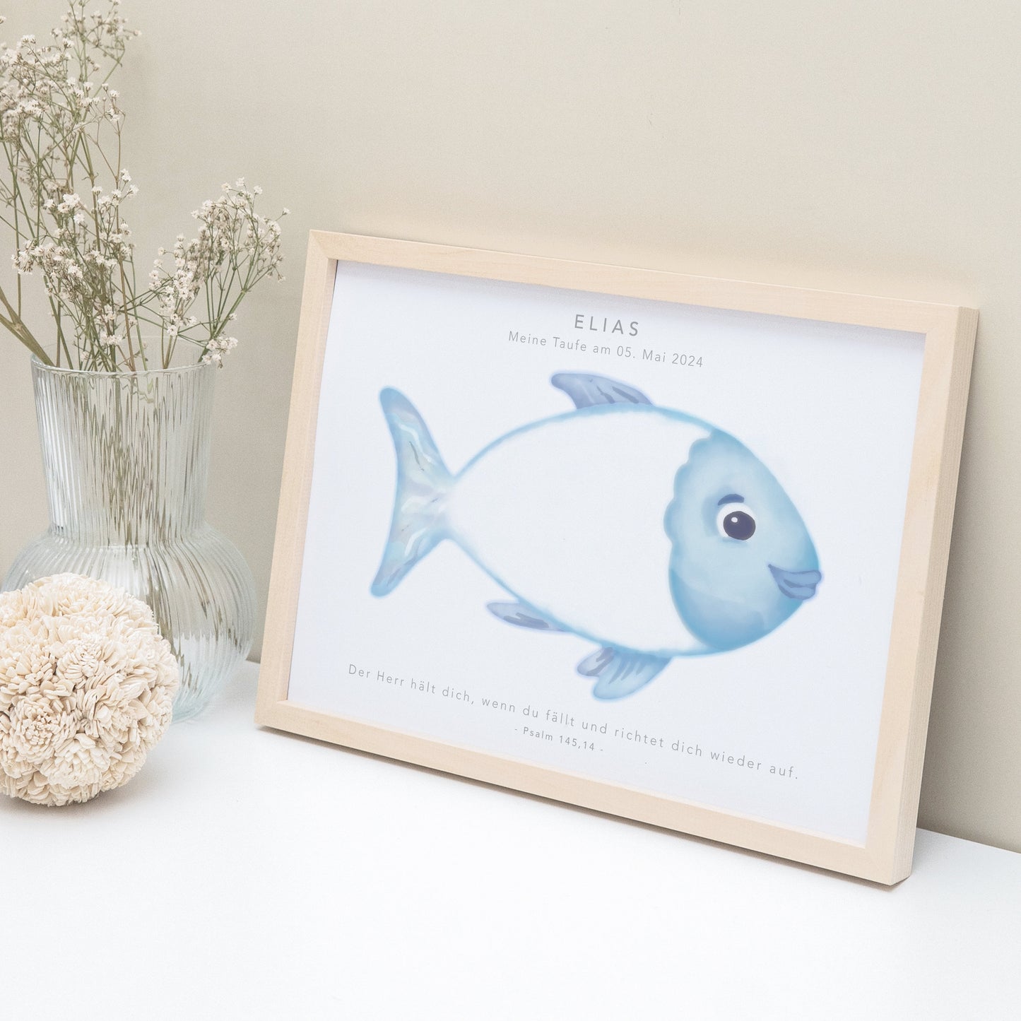 Taufe Fingerabdruck Fisch Gästebuch Taufe Junge personalisiertes Bild Taufgeschenk