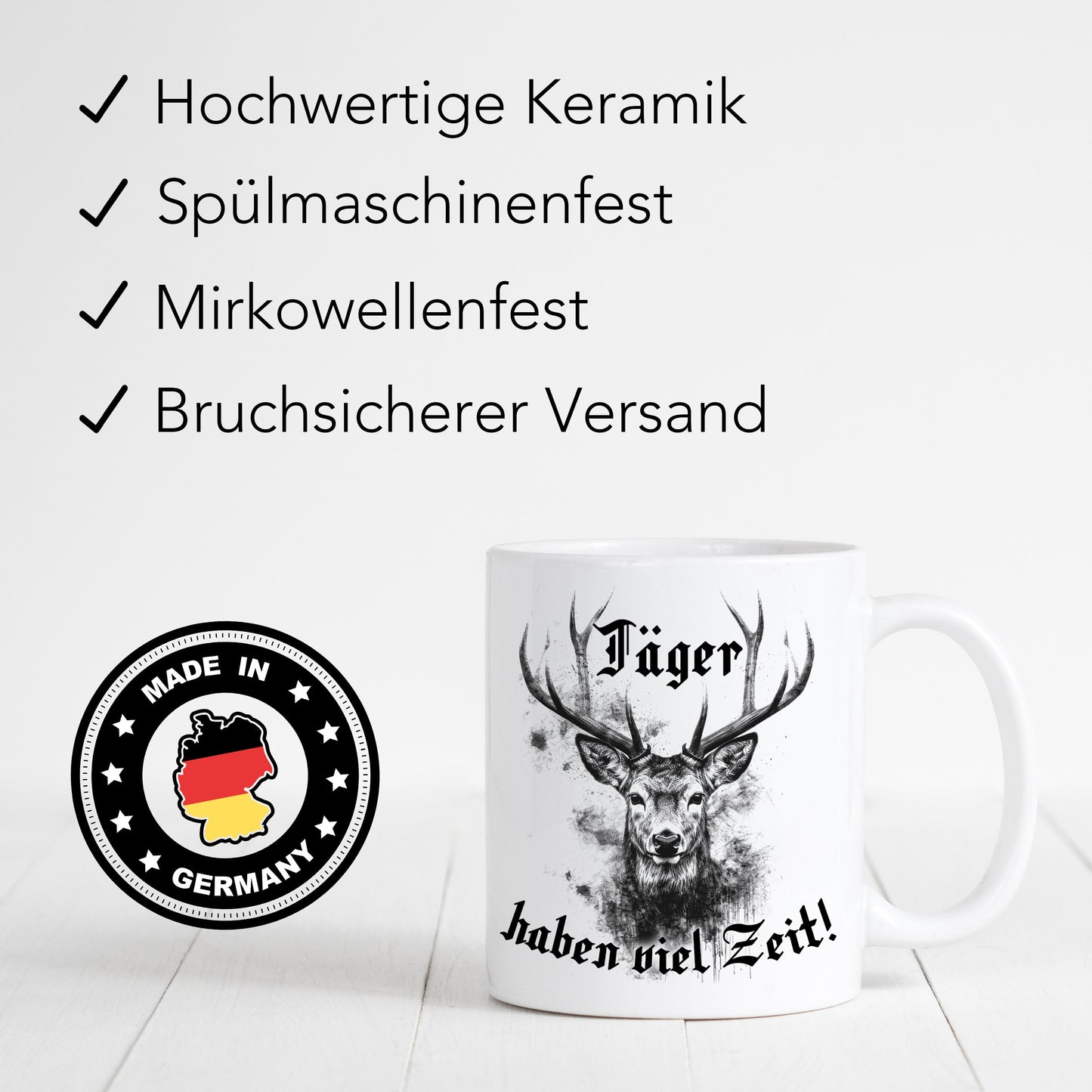Jäger Geschenk Jagd Tasse mit Hirsch und lustigem Spruch Jagdgeschenk