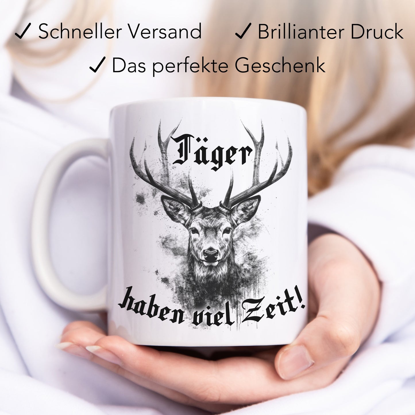Jäger Geschenk Jagd Tasse mit Hirsch und lustigem Spruch Jagdgeschenk