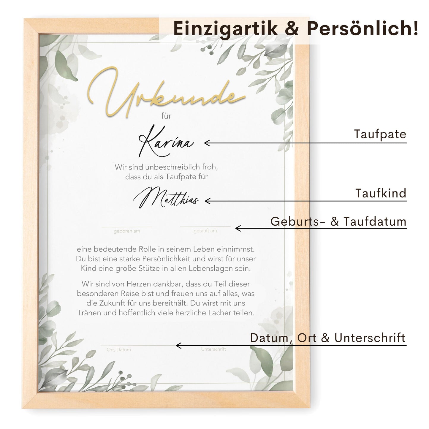 Patenurkunde Patenbrief Taufe personalisiert Taufpatin Taufpaten Geschenk Taufgeschenk