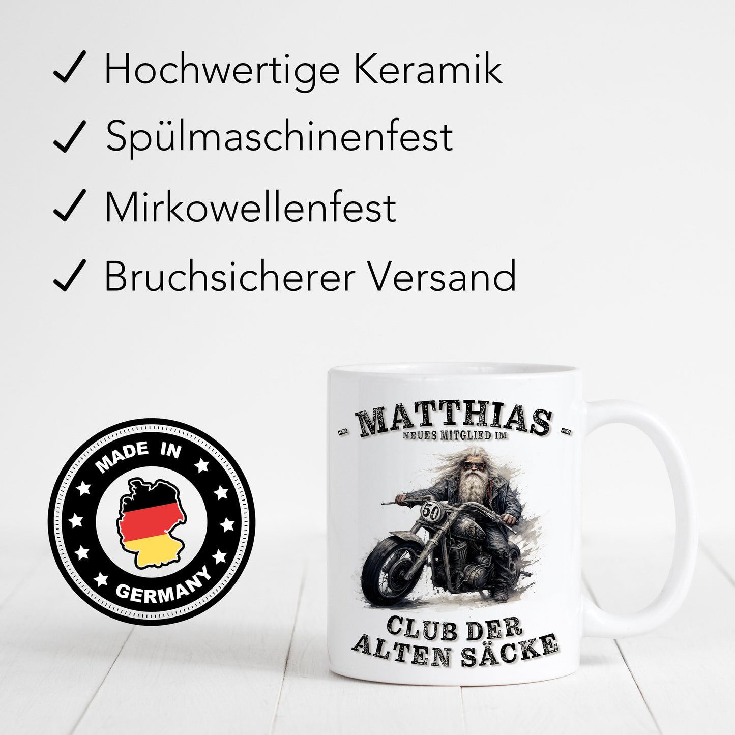 Geschenk 50. Geburtstag Mann Motorrad Tasse "Club der alten Säcke" Geburtstagsgeschenk Männer
