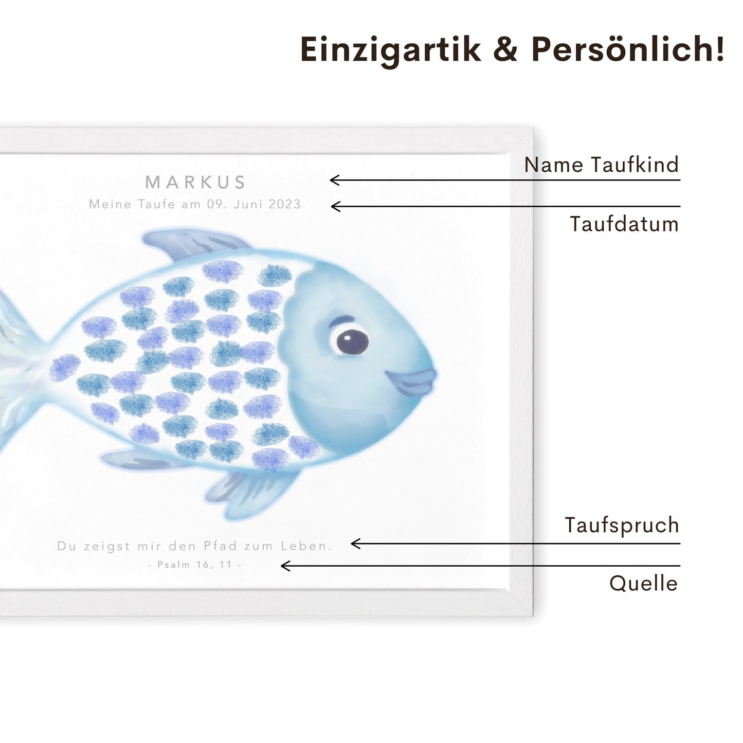 Taufe Fingerabdruck Fisch Gästebuch Taufe Junge personalisiertes Bild Taufgeschenk