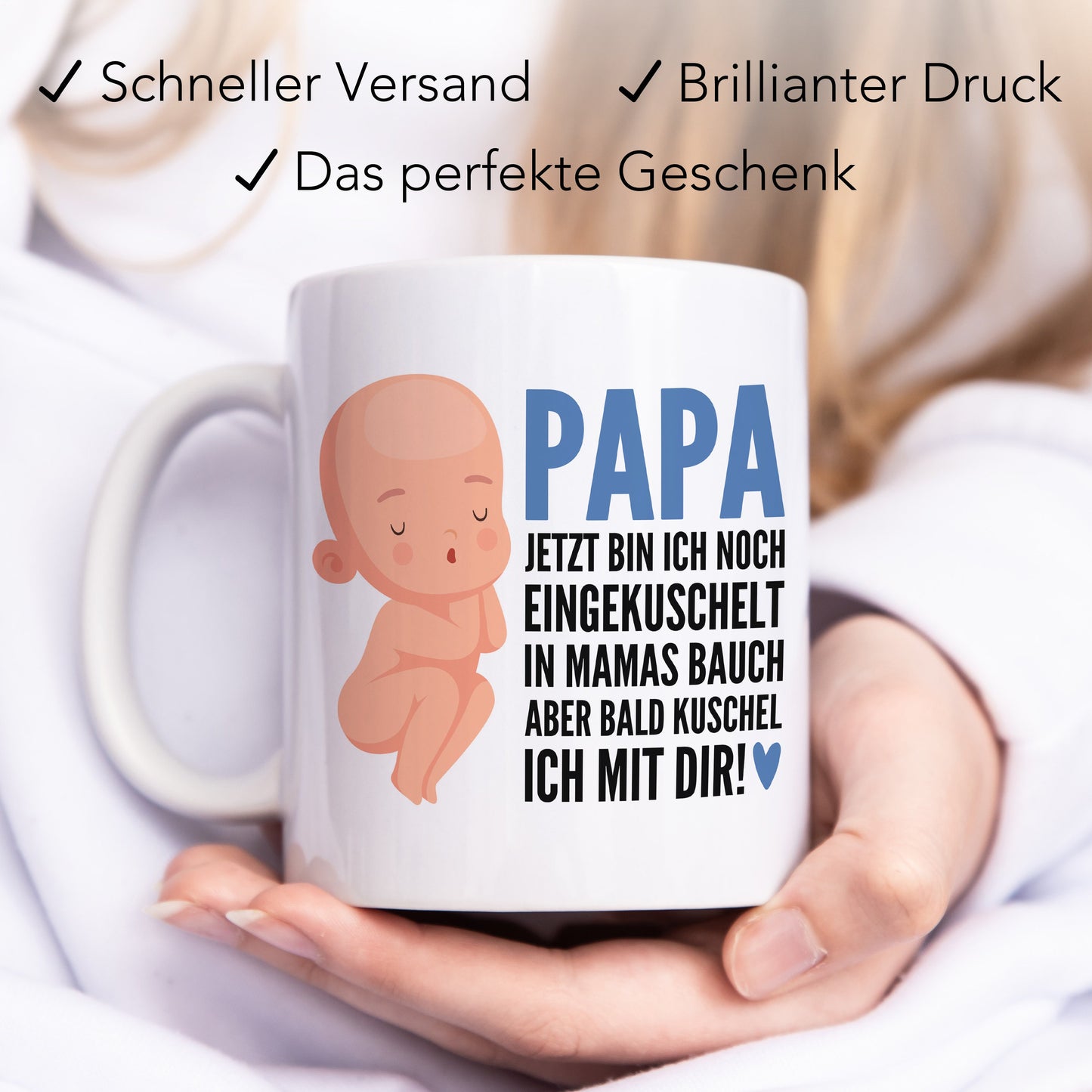 Schwangerschaft verkünden Papa Du wirst Papa Tasse Vater Kaffeetasse mit Spruch Baby im Bauch Vatertag Geschenk