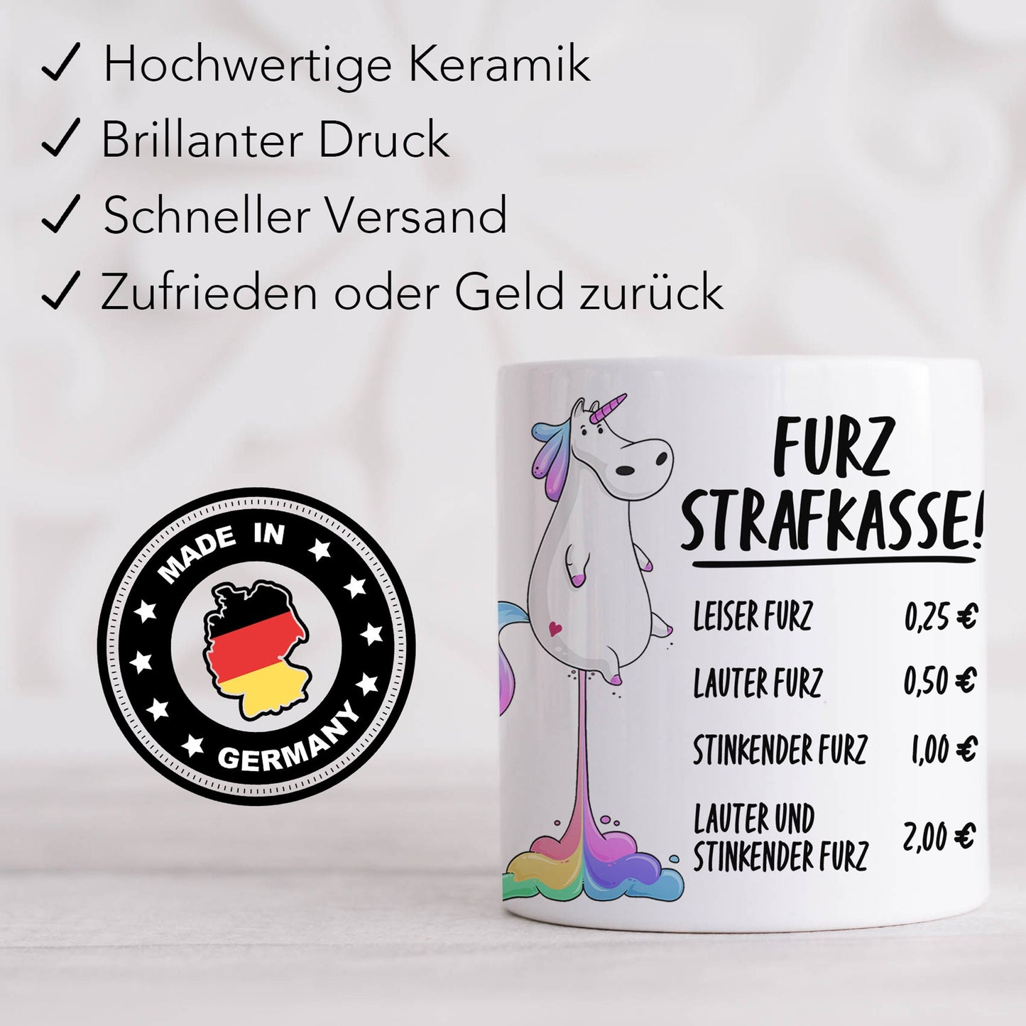 Lustige Einhorn Spardose Furzkasse Furzstrafkasse Strafkasse Furz Witziges Geschenk aus Keramik