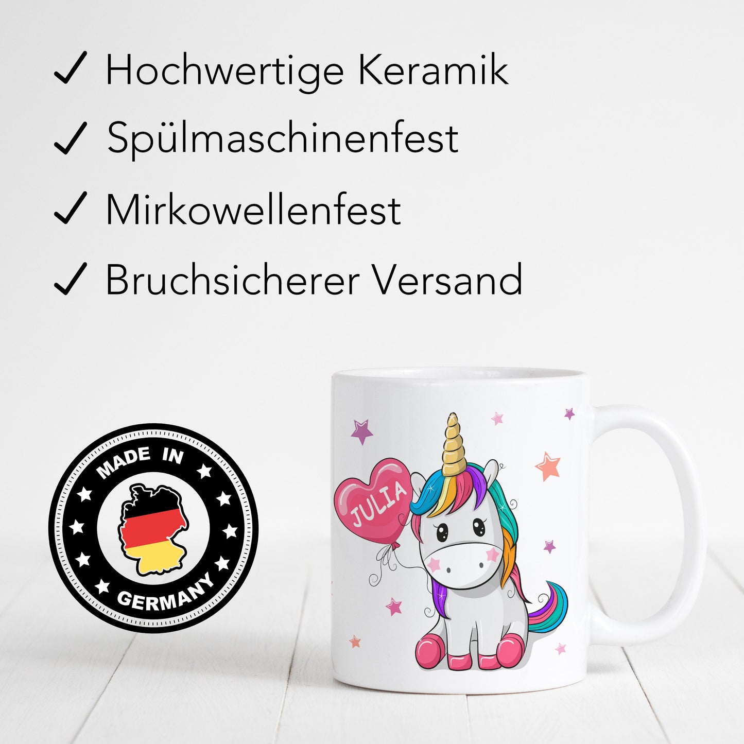 Einhorn Tasse personalisiert mit Namen Geburtstagsgeschenk Mädchen aus Keramik Schulkind Geschenk
