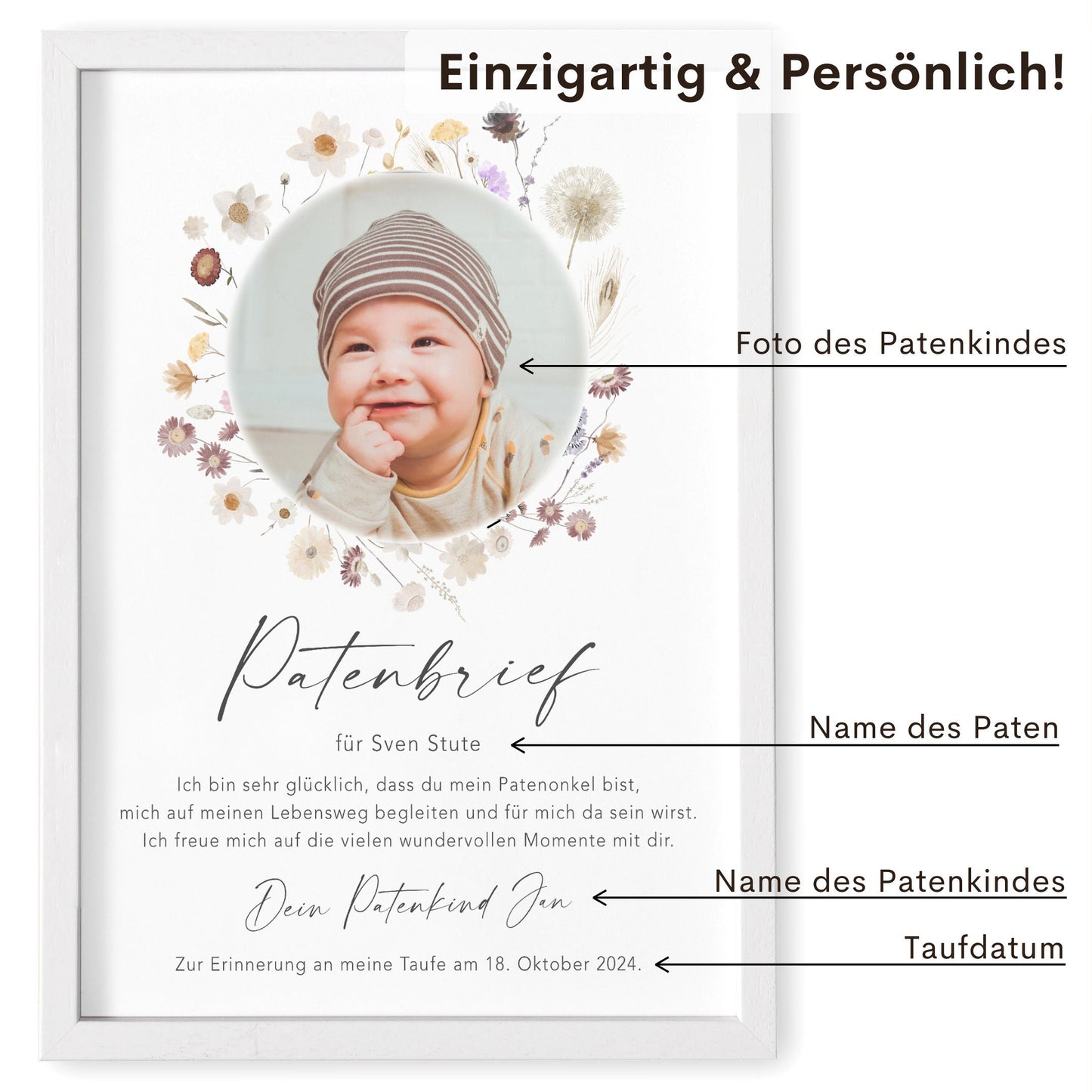 Patenbrief Taufe Patenurkunde für Patentante Mit Foto personalisiert Taufpate Paten Urkunde Taufe Geschenk Taufgeschenk