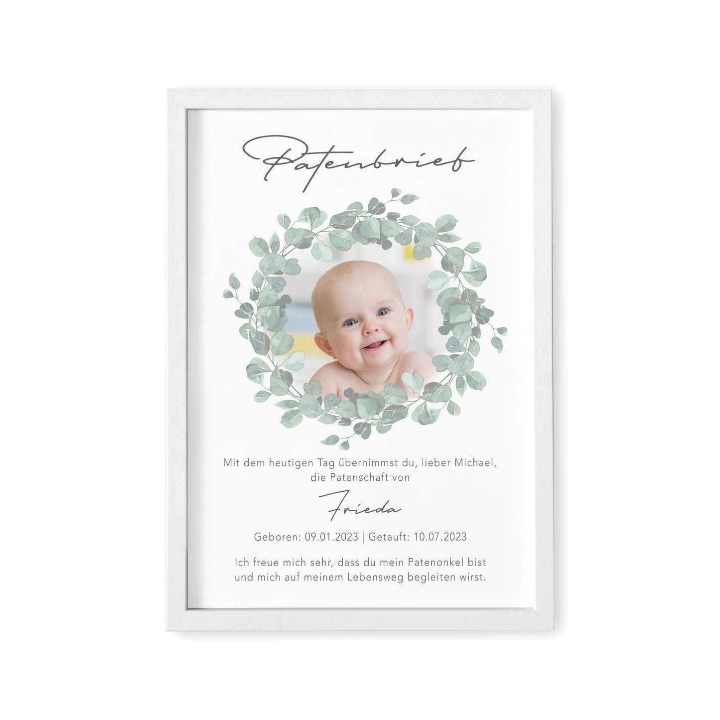 Patenbrief für Taufpaten personalisierte Patenurkunde mit Foto Geschenk für Patentante Patenonkel zur Taufe Taufgeschenk Paten (mit und ohne Rahmen)