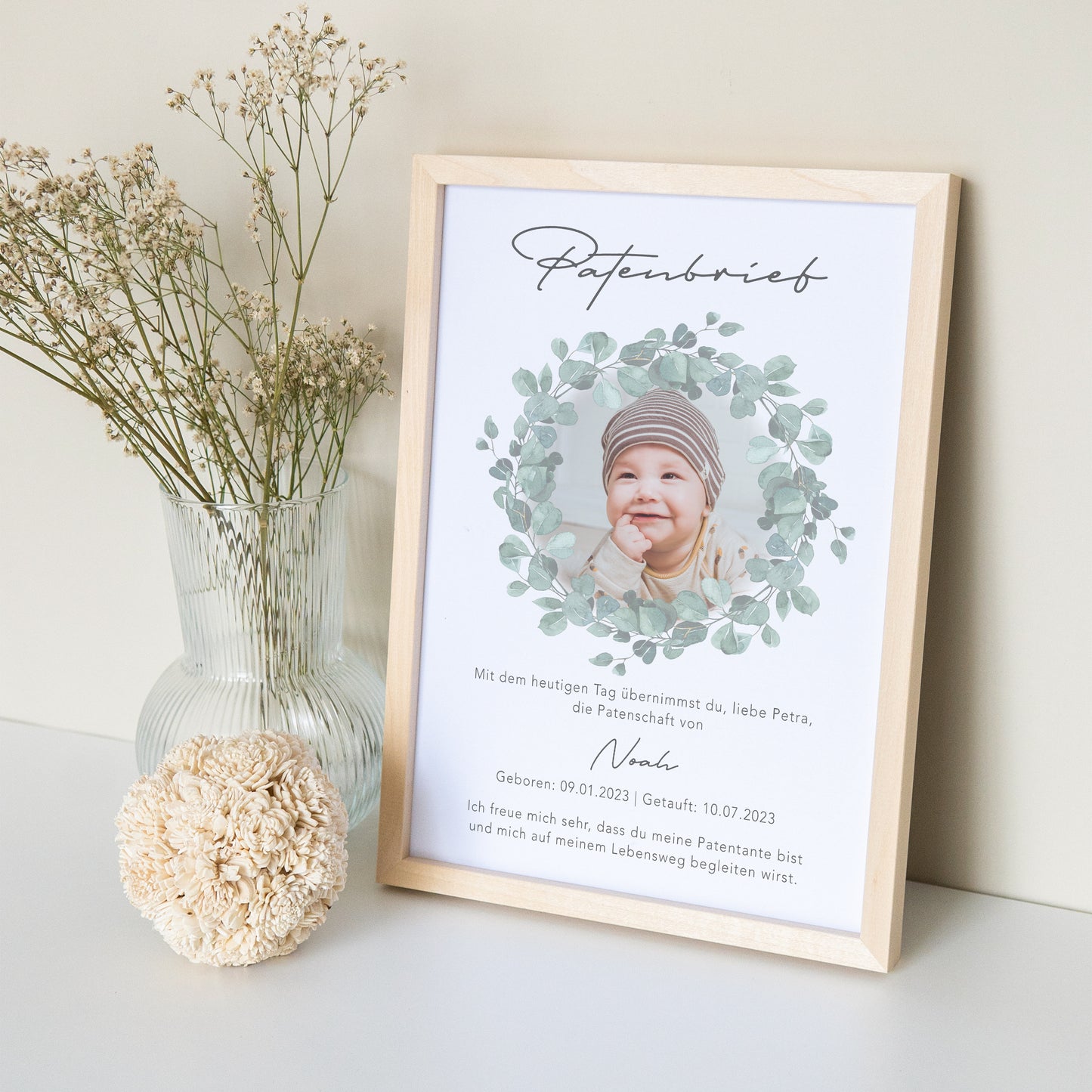 Patenbrief für Taufpaten personalisierte Patenurkunde mit Foto Geschenk für Patentante Patenonkel zur Taufe Taufgeschenk Paten (mit und ohne Rahmen)