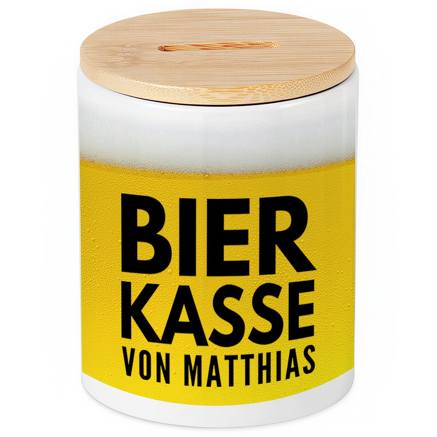 Spardose Sauf Bierkasse personalisiert mit Namen für Erwachsene aus Keramik