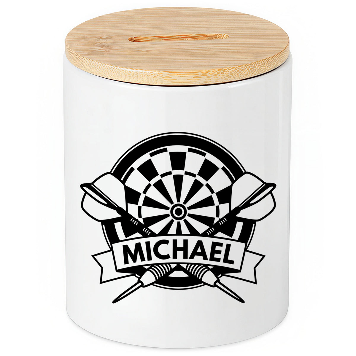 Spardose Dart personalisiert mit Namen Geschenk aus Keramik