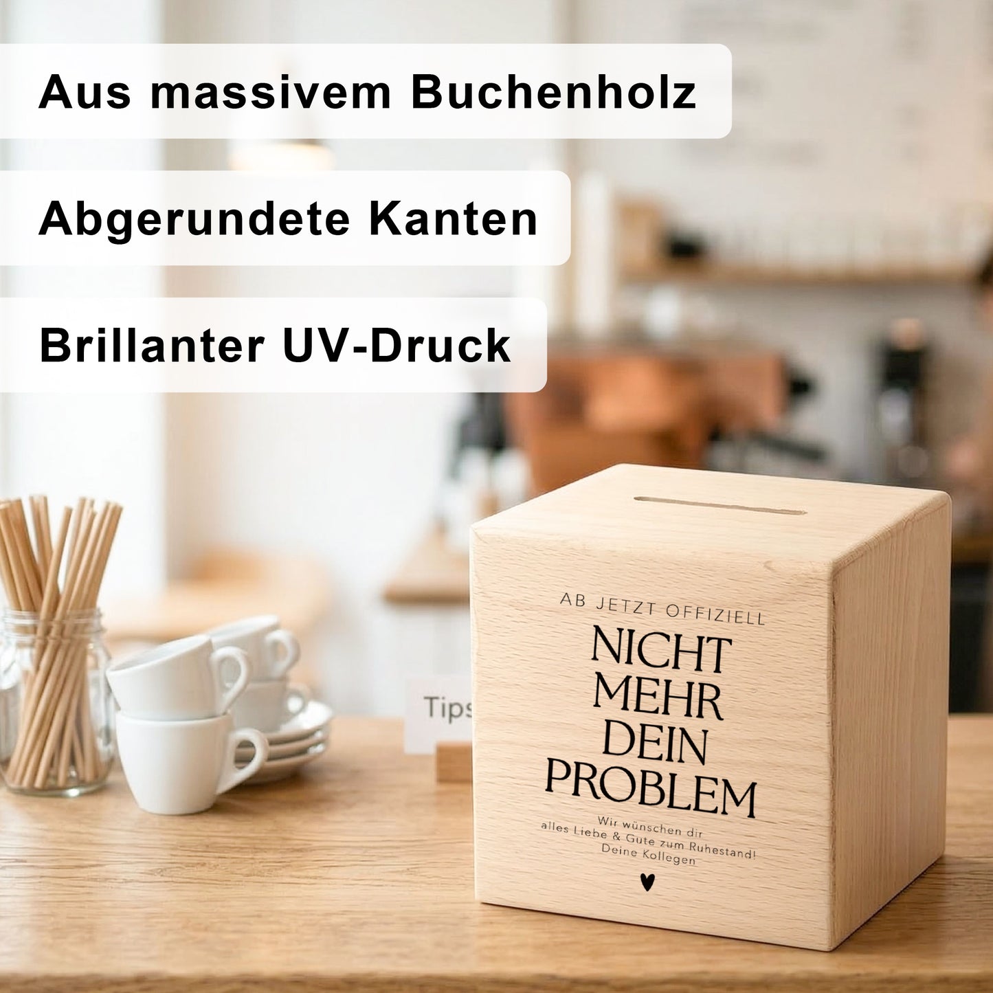 Rentenkasse Spardose aus Holz personalisiertes Geschenk zum Renteneintritt für Kollegen und Kolleginnen Ruhestand Abschiedsgeschenk
