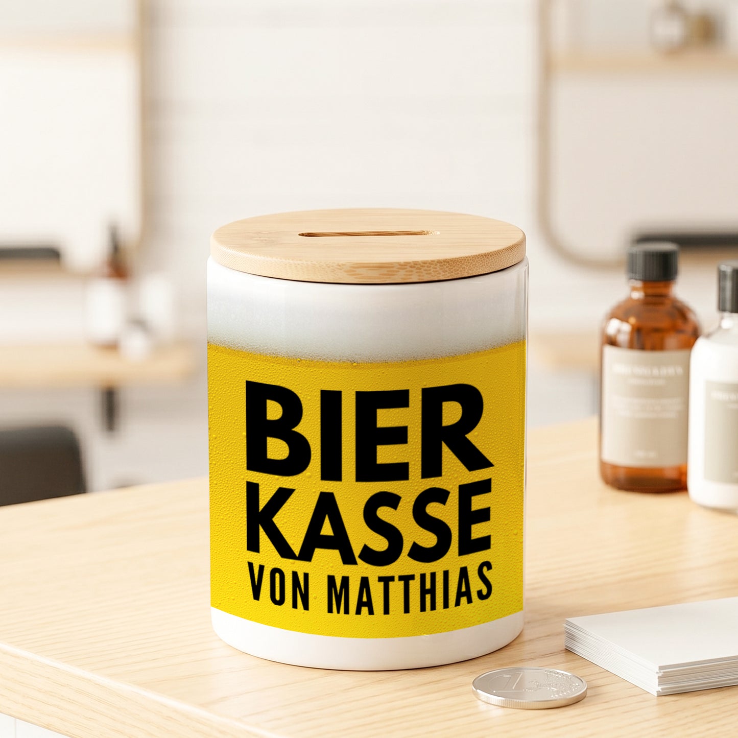 Spardose Sauf Bierkasse personalisiert mit Namen für Erwachsene aus Keramik