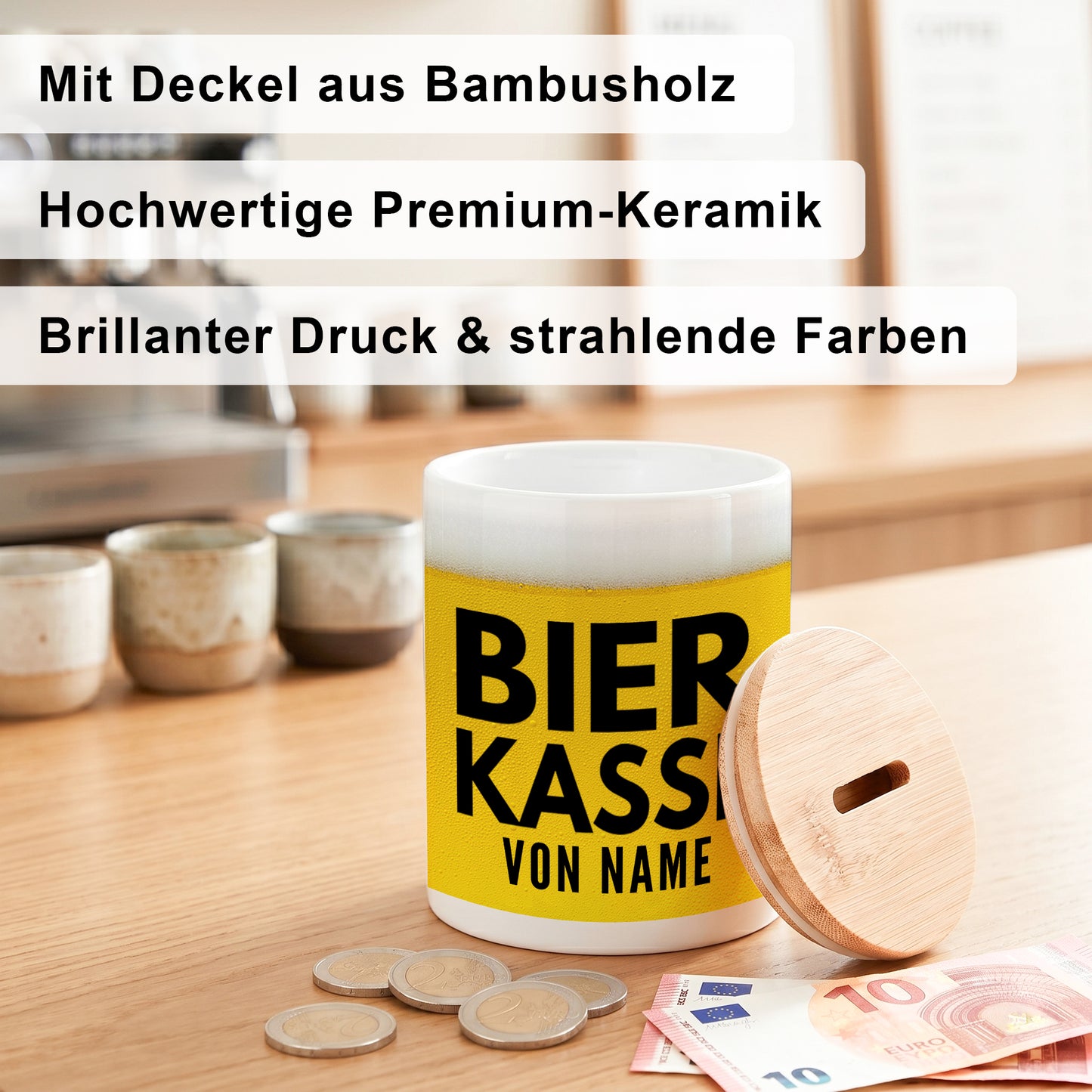 Spardose Sauf Bierkasse personalisiert mit Namen für Erwachsene aus Keramik