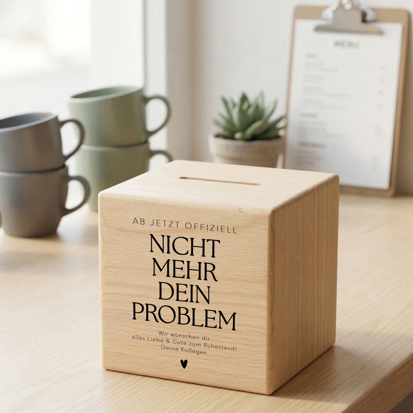 Rentenkasse Spardose aus Holz personalisiertes Geschenk zum Renteneintritt für Kollegen und Kolleginnen Ruhestand Abschiedsgeschenk
