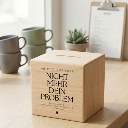 Rentenkasse Spardose aus Holz personalisiertes Geschenk zum Renteneintritt für Kollegen und Kolleginnen Ruhestand Abschiedsgeschenk