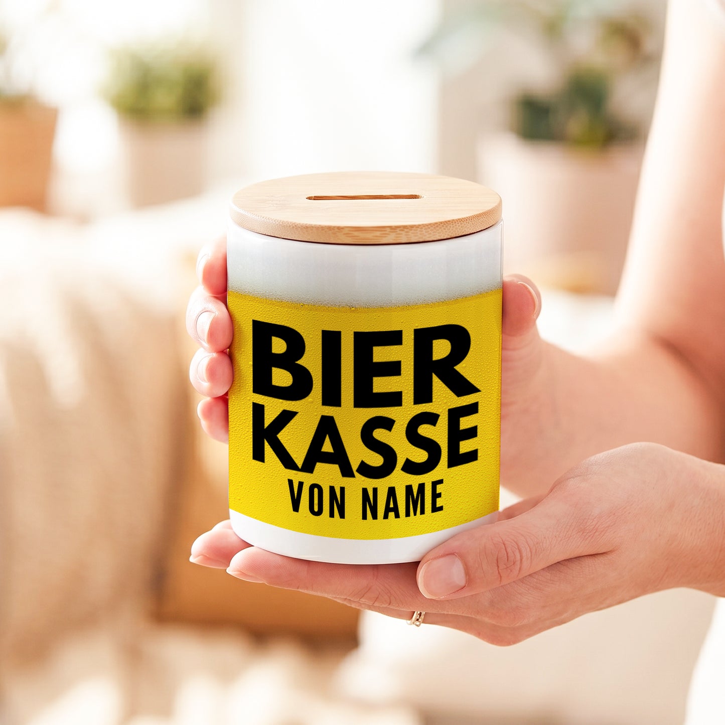 Spardose Sauf Bierkasse personalisiert mit Namen für Erwachsene aus Keramik