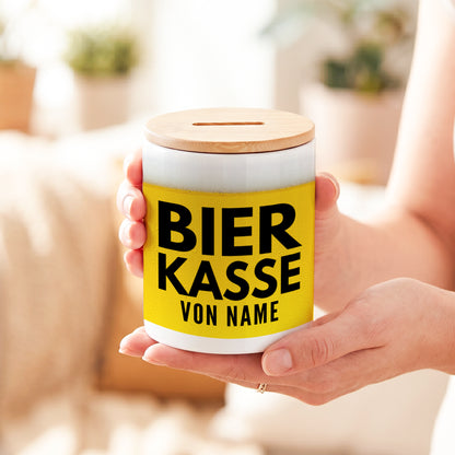 Spardose Sauf Bierkasse personalisiert mit Namen für Erwachsene aus Keramik