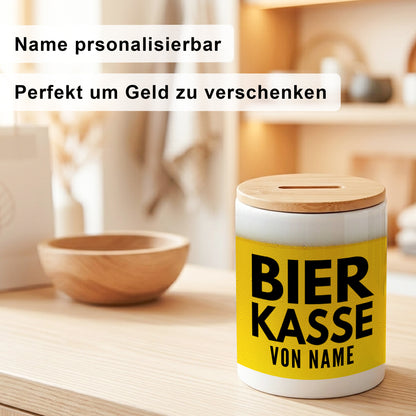 Spardose Sauf Bierkasse personalisiert mit Namen für Erwachsene aus Keramik
