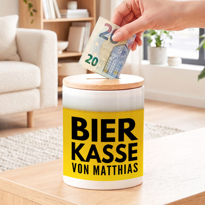 Spardose Sauf Bierkasse personalisiert mit Namen für Erwachsene aus Keramik