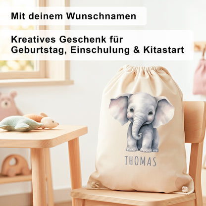 Elefant Turnbeutel Kinder personalisierter Sportbeutel für den Kindergarten Stoffbeutel mit Kordelzug