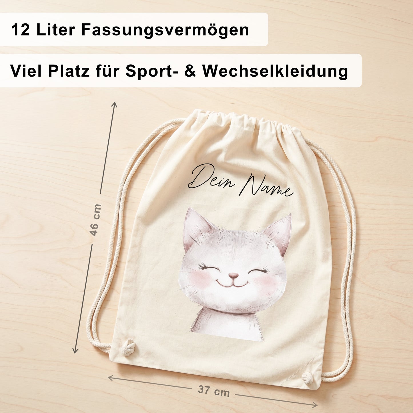 Katze Turnbeutel Kinder personalisierter Sportbeutel für Kindergarten & Kita Stoffbeutel mit Kordelzug