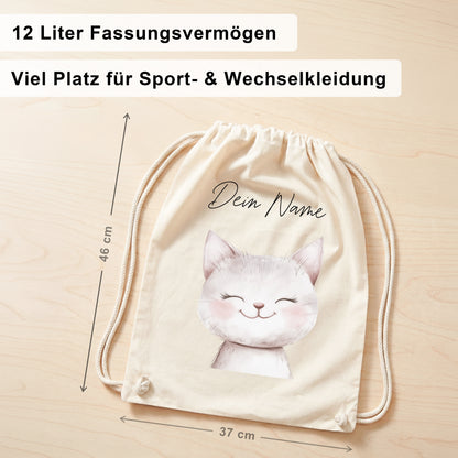 Katze Turnbeutel Kinder personalisierter Sportbeutel für Kindergarten & Kita Stoffbeutel mit Kordelzug