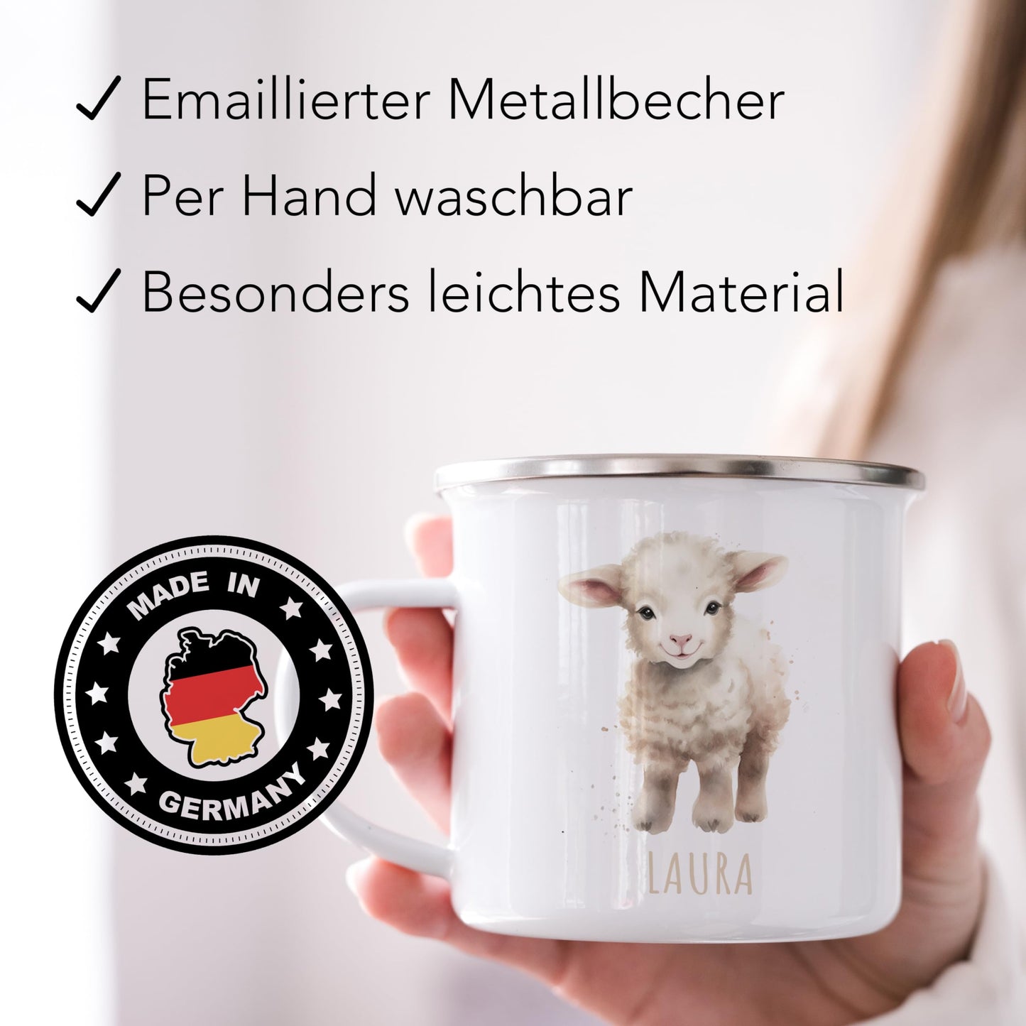 Emaille Tasse Tiere personalisiert
