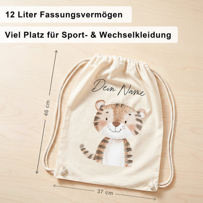 Tiger Turnbeutel für Kinder personalisierter Sportbeutel für den Kindergarten Stoffbeutel mit Kordelzug
