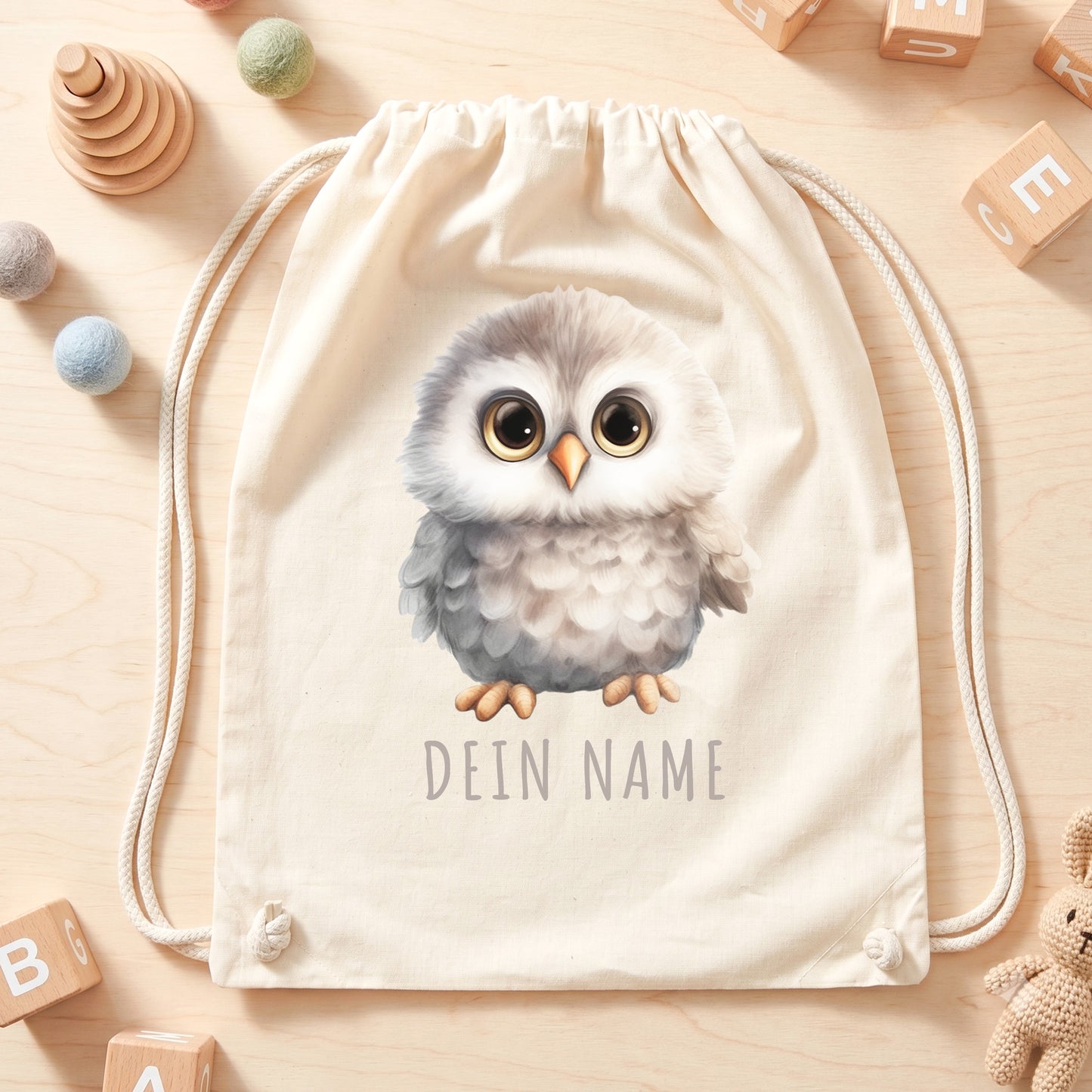 Eule Turnbeutel Kinder personalisierter Sportbeutel für den Kindergarten Stoffbeutel mit Kordelzug